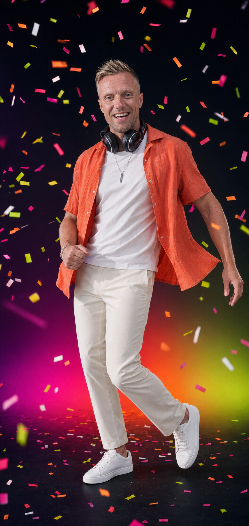 RIVANI surrounded by colourful confetti